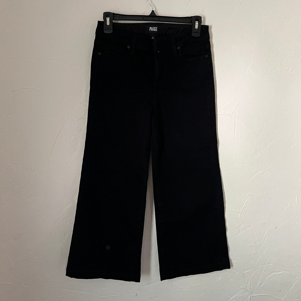PAIGE Black Cropped Wide Leg Jeans High Rise Stretch Denim Size 27